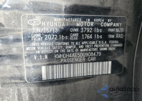 2013 Hyundai Elantra Gls из США, поврежденный, VIN KMHDH4AE5DU908479